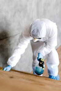 Biohazard Cleanup Crew Member Cleaning Stairs in Los Angeles, CA