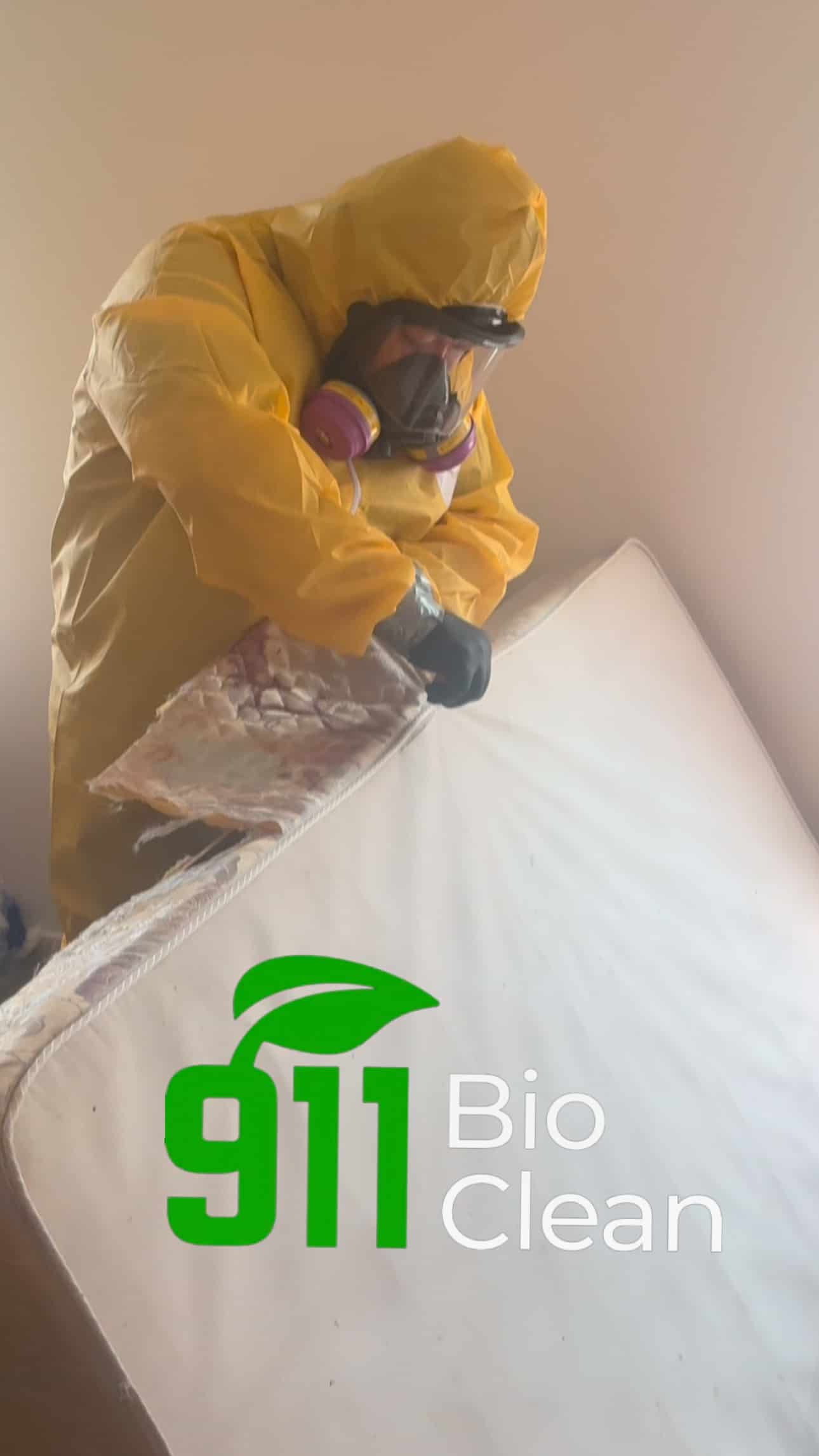 Monterey Park, CA Crime Scene Cleaner Performing Biohazard Clean Up on Mattress After Residents Death